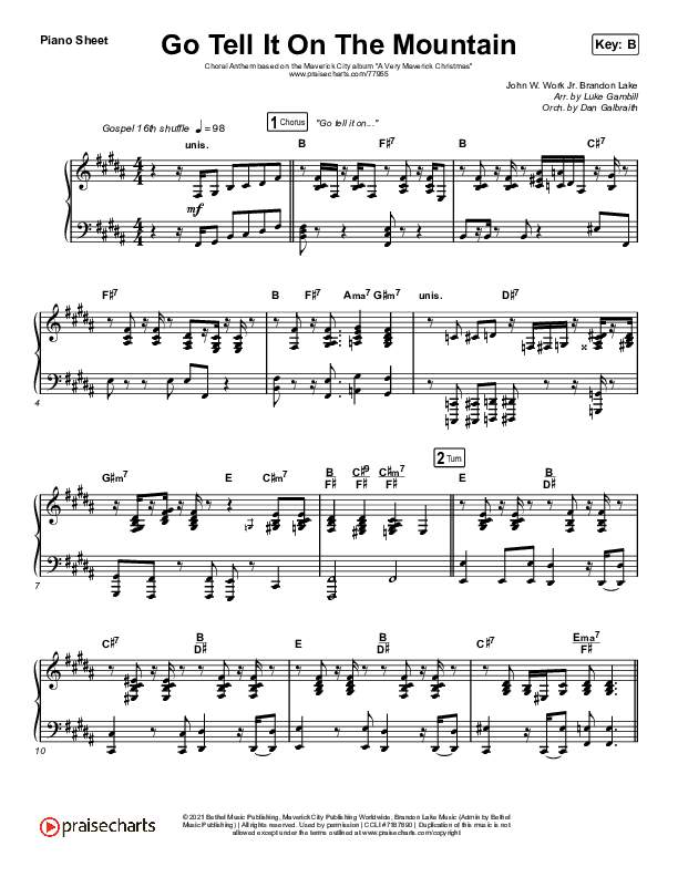 Go Tell It On The Mountain (Choral Anthem SATB) Piano Sheet (Arr. Luke Gambill / Maverick City Music / Melvin Chrispell III / Chandler Moore)