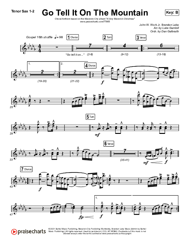 Go Tell It On The Mountain (Choral Anthem SATB) Tenor Sax 1/2 (Arr. Luke Gambill / Maverick City Music / Melvin Chrispell III / Chandler Moore)
