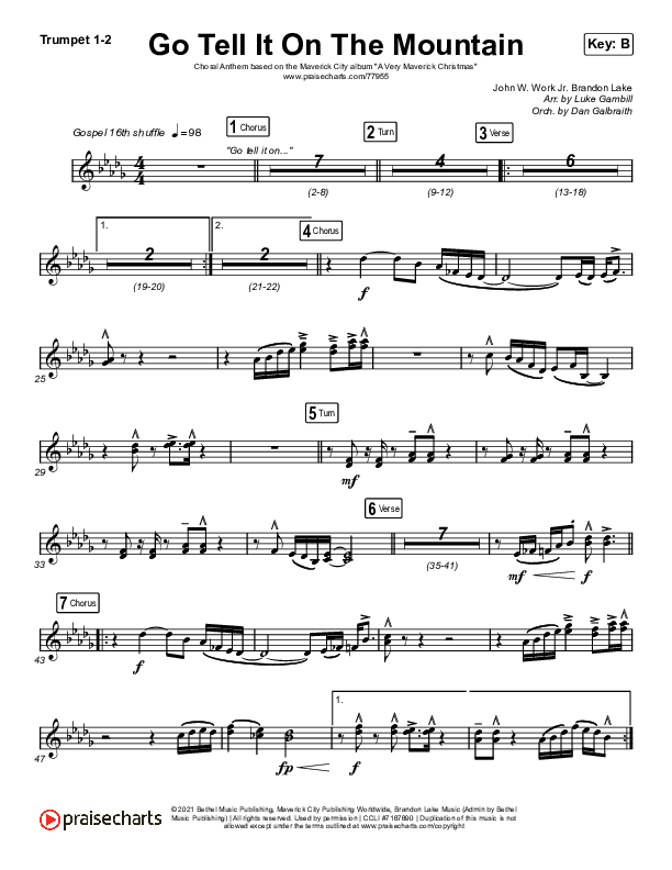 Go Tell It On The Mountain (Choral Anthem SATB) Trumpet 1,2 (Arr. Luke Gambill / Maverick City Music / Melvin Chrispell III / Chandler Moore)
