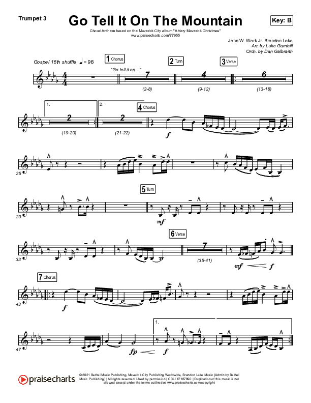 Go Tell It On The Mountain (Choral Anthem SATB) Trumpet 3 (Arr. Luke Gambill / Maverick City Music / Melvin Chrispell III / Chandler Moore)