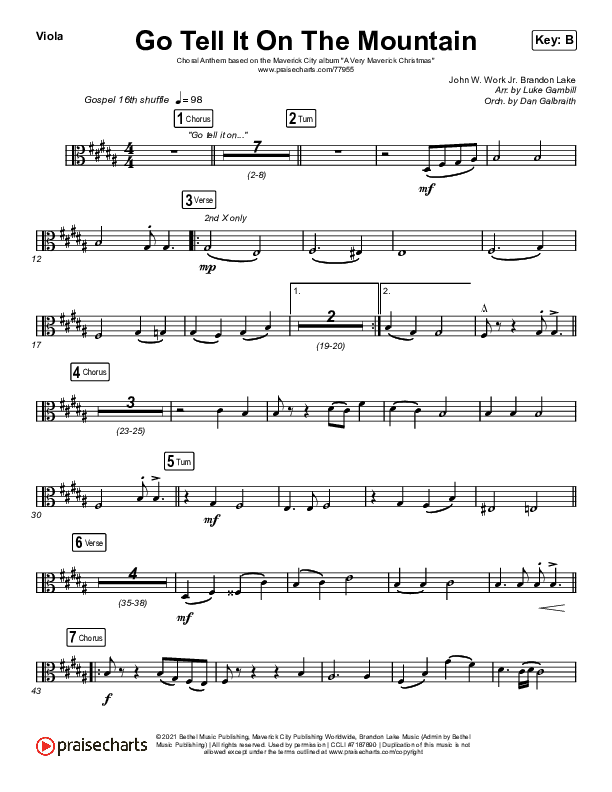 Go Tell It On The Mountain (Choral Anthem SATB) Viola (Arr. Luke Gambill / Maverick City Music / Melvin Chrispell III / Chandler Moore)