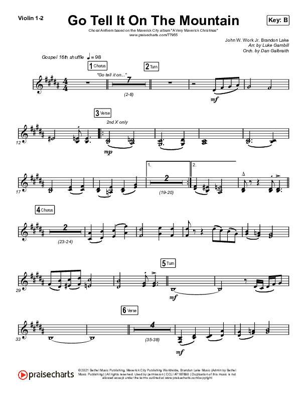 Go Tell It On The Mountain (Choral Anthem SATB) Violin 1/2 (Arr. Luke Gambill / Maverick City Music / Melvin Chrispell III / Chandler Moore)