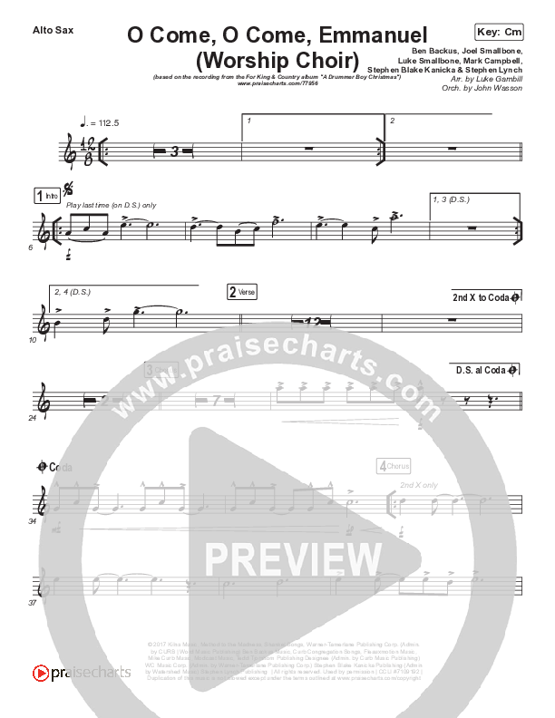 O Come O Come Emmanuel (Choral Anthem SATB) Alto Sax (Arr. Luke Gambill / for KING & COUNTRY)