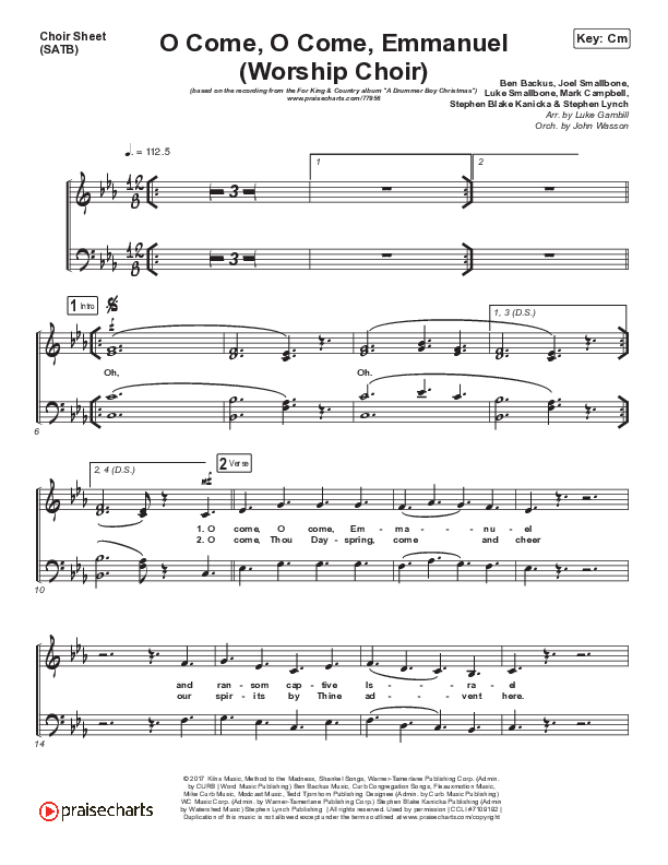 O Come O Come Emmanuel (Choral Anthem SATB) Choir Vocals (SATB) (Arr. Luke Gambill / for KING & COUNTRY)