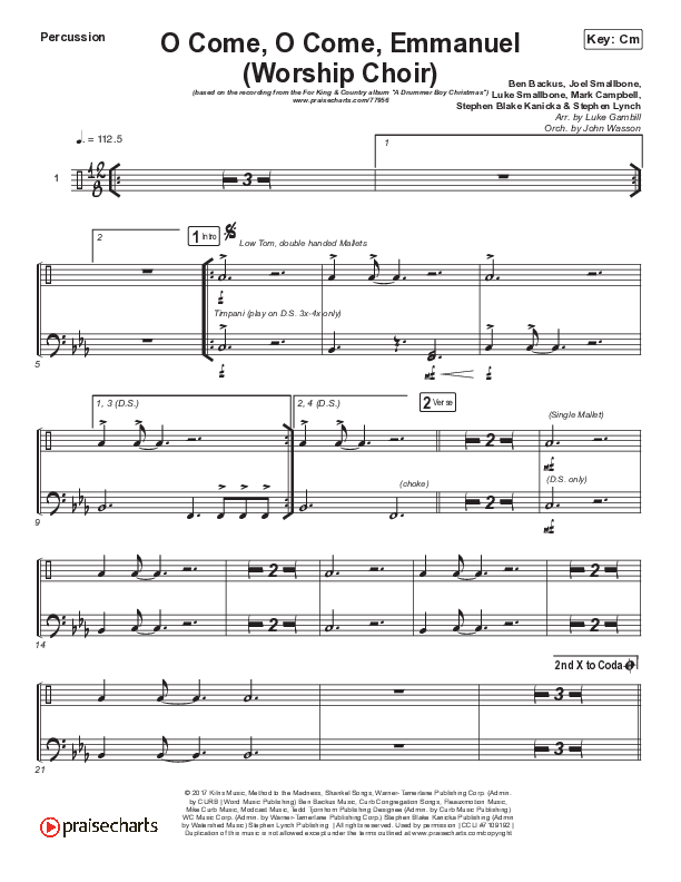 O Come O Come Emmanuel (Choral Anthem SATB) Percussion (Arr. Luke Gambill / for KING & COUNTRY)