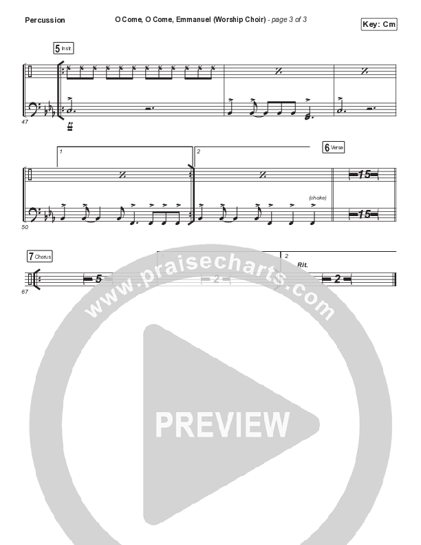 O Come O Come Emmanuel (Choral Anthem SATB) Percussion (Arr. Luke Gambill / for KING & COUNTRY)