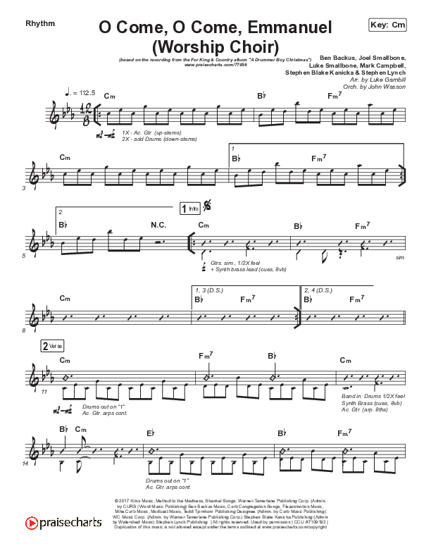 O Come O Come Emmanuel (Choral Anthem SATB) Rhythm Chart (Arr. Luke Gambill / for KING & COUNTRY)