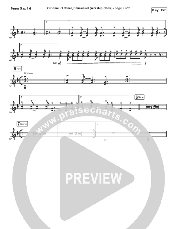 O Come O Come Emmanuel (Choral Anthem SATB) Tenor Sax 1/2 (Arr. Luke Gambill / for KING & COUNTRY)