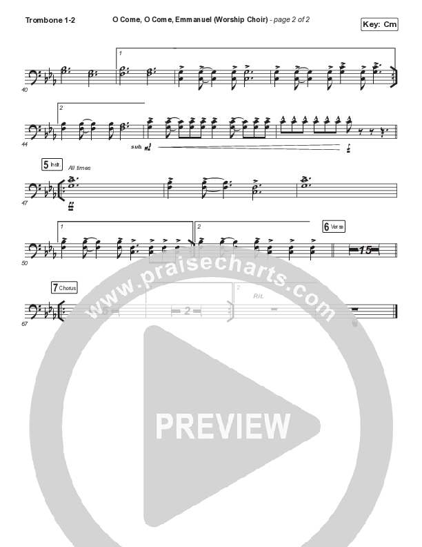 O Come O Come Emmanuel (Choral Anthem SATB) Trombone 1/2 (Arr. Luke Gambill / for KING & COUNTRY)