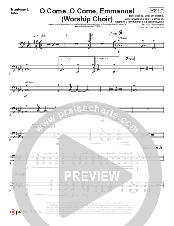 O Come O Come Emmanuel (Choral Anthem SATB) Trombone 3/Tuba (Arr. Luke Gambill / for KING & COUNTRY)
