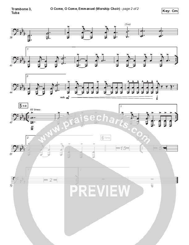O Come O Come Emmanuel (Choral Anthem SATB) Trombone 3/Tuba (Arr. Luke Gambill / for KING & COUNTRY)