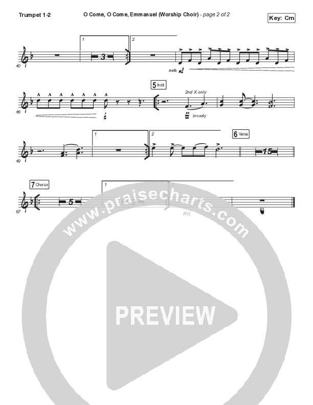 O Come O Come Emmanuel (Choral Anthem SATB) Trumpet 1,2 (Arr. Luke Gambill / for KING & COUNTRY)