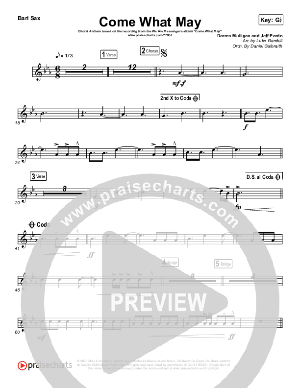 Come What May (Choral Anthem SATB) Bari Sax (We Are Messengers / Arr. Luke Gambill)