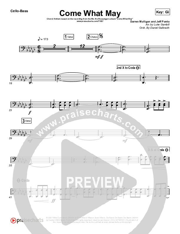 Come What May (Choral Anthem SATB) Cello/Bass (We Are Messengers / Arr. Luke Gambill)