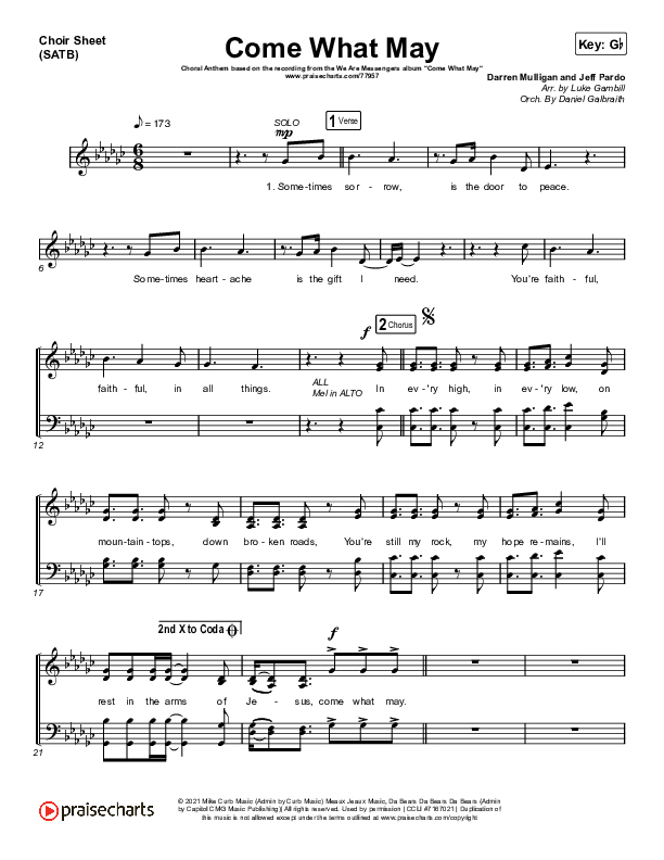 Come What May (Choral Anthem SATB) Choir Vocals (SATB) (We Are Messengers / Arr. Luke Gambill)
