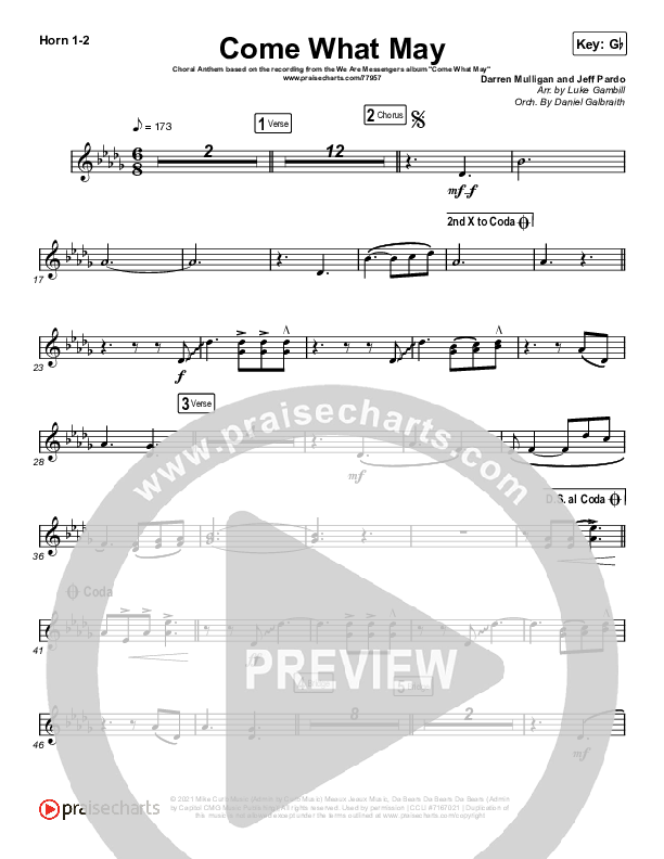 Come What May (Choral Anthem SATB) French Horn 1/2 (We Are Messengers / Arr. Luke Gambill)