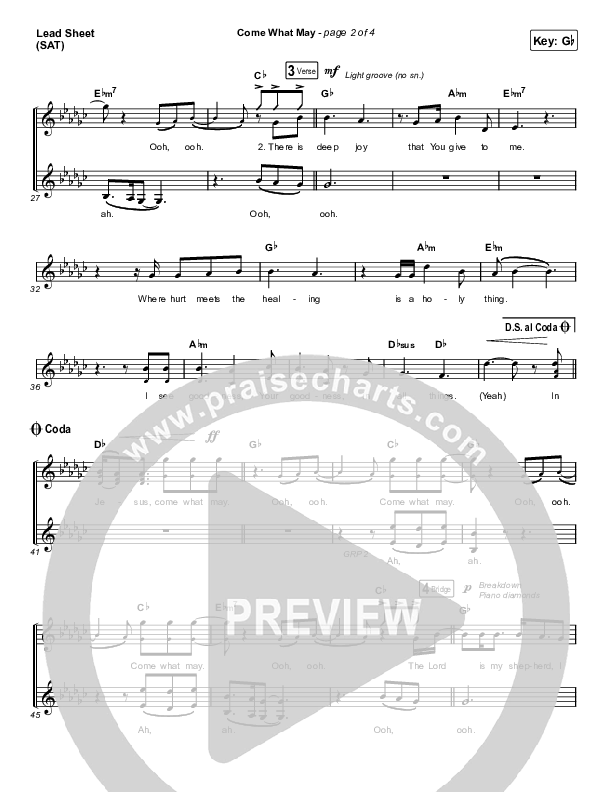 Come What May (Choral Anthem SATB) Lead Sheet (SAT) (We Are Messengers / Arr. Luke Gambill)