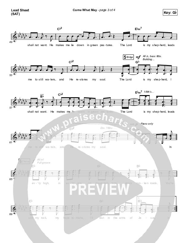 Come What May (Choral Anthem SATB) Lead Sheet (SAT) (We Are Messengers / Arr. Luke Gambill)