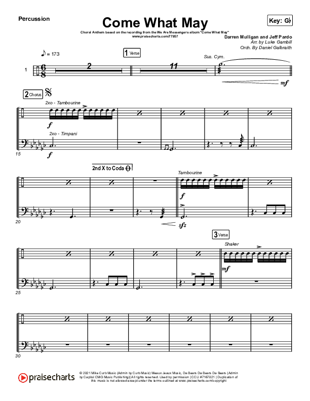 Come What May (Choral Anthem SATB) Percussion (We Are Messengers / Arr. Luke Gambill)