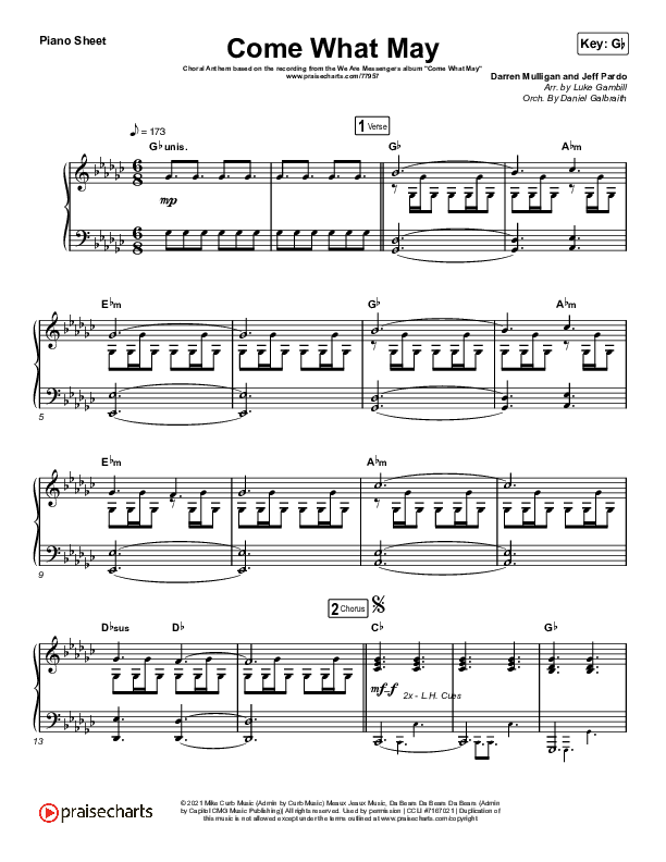 Come What May (Choral Anthem SATB) Piano Sheet (We Are Messengers / Arr. Luke Gambill)