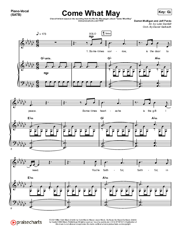 Come What May (Choral Anthem SATB) Lead & Piano/Vocal (We Are Messengers / Arr. Luke Gambill)