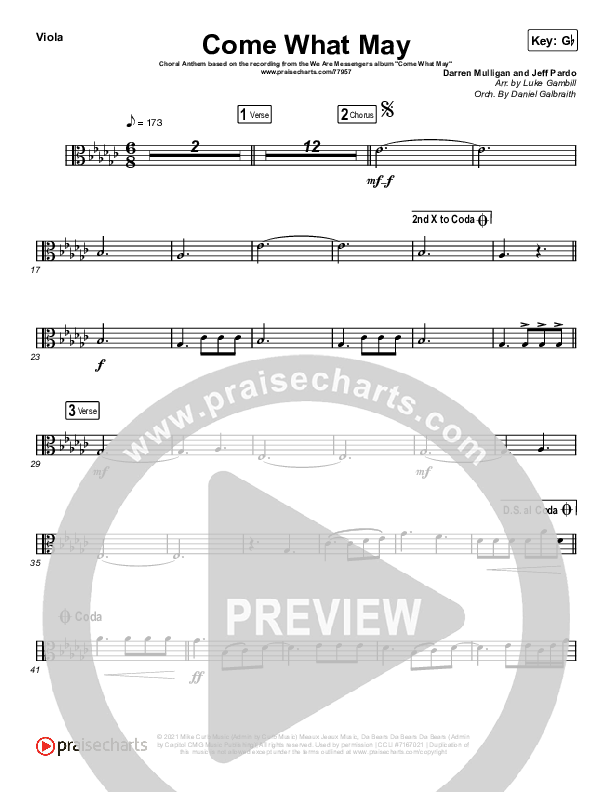 Come What May (Choral Anthem SATB) Viola (We Are Messengers / Arr. Luke Gambill)