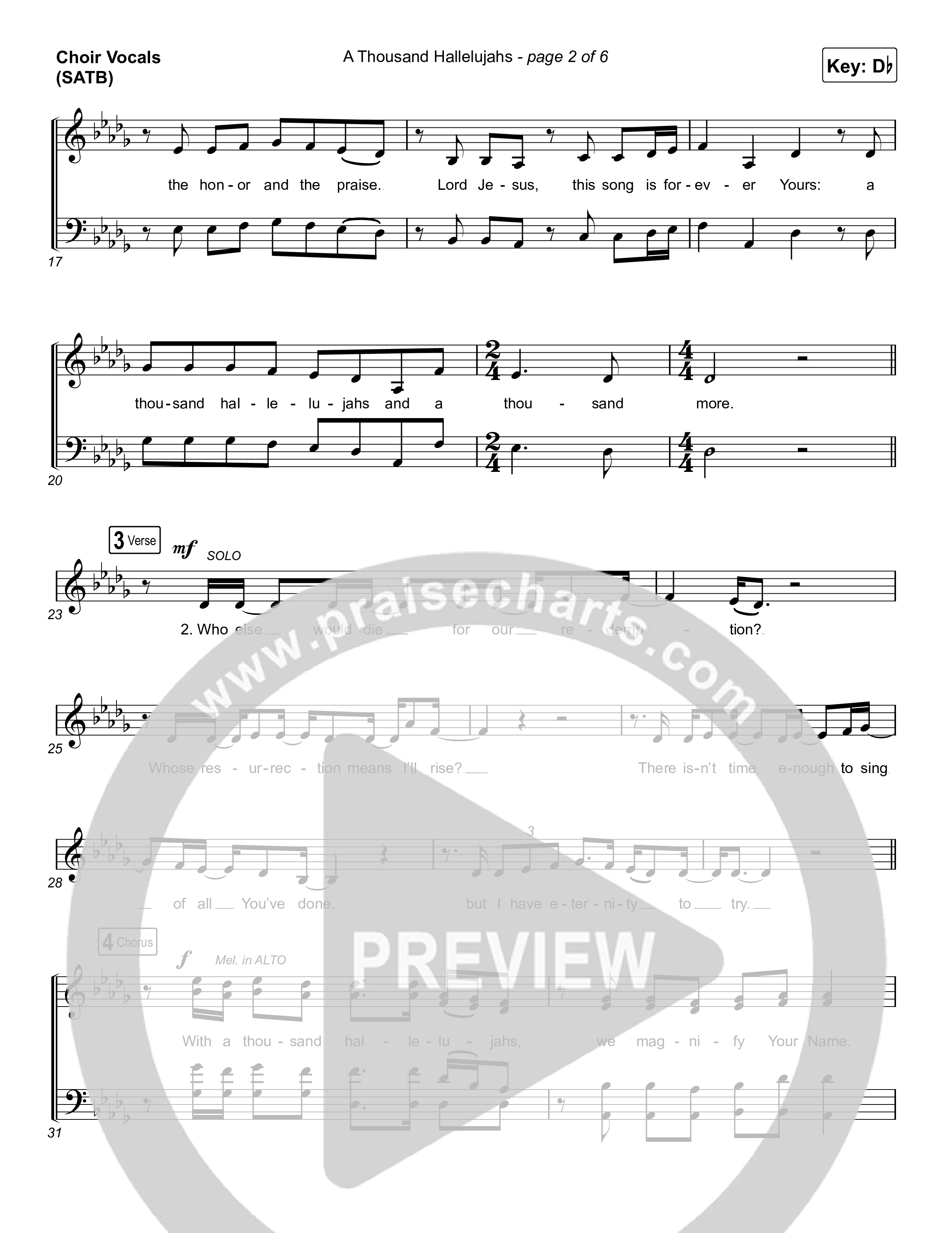 A Thousand Hallelujahs (Choral Anthem SATB) Choir Vocals (SATB) (Brooke Ligertwood / Arr. Luke Gambill)