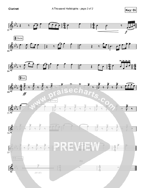 A Thousand Hallelujahs (Choral Anthem SATB) Clarinet (Brooke Ligertwood / Arr. Luke Gambill)