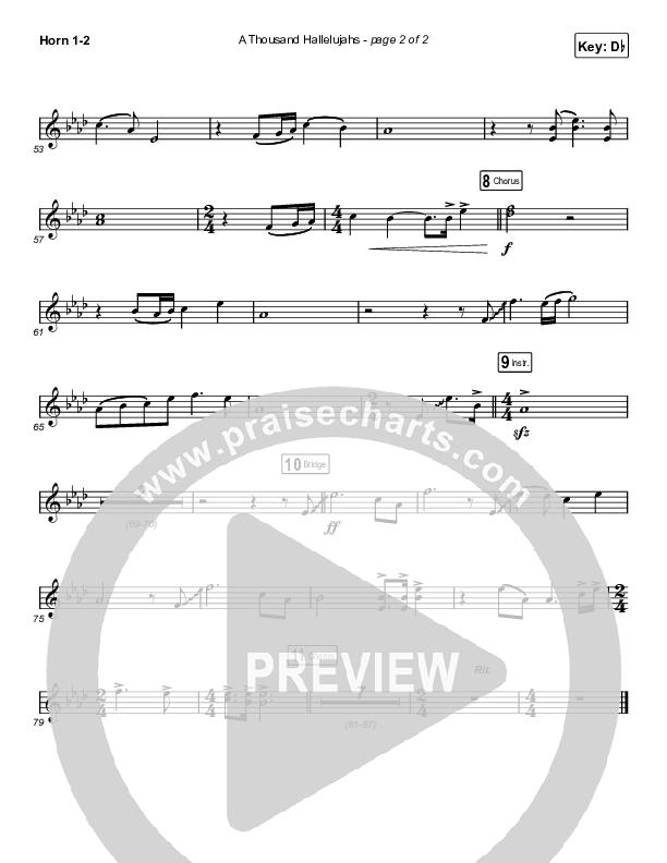 A Thousand Hallelujahs (Choral Anthem SATB) French Horn 1/2 (Brooke Ligertwood / Arr. Luke Gambill)
