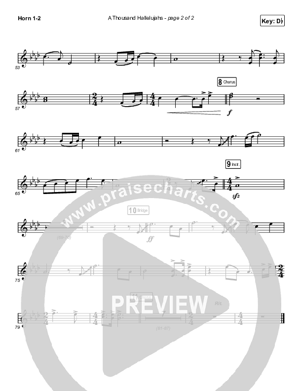 A Thousand Hallelujahs (Choral Anthem SATB) French Horn 1/2 (Brooke Ligertwood / Arr. Luke Gambill)