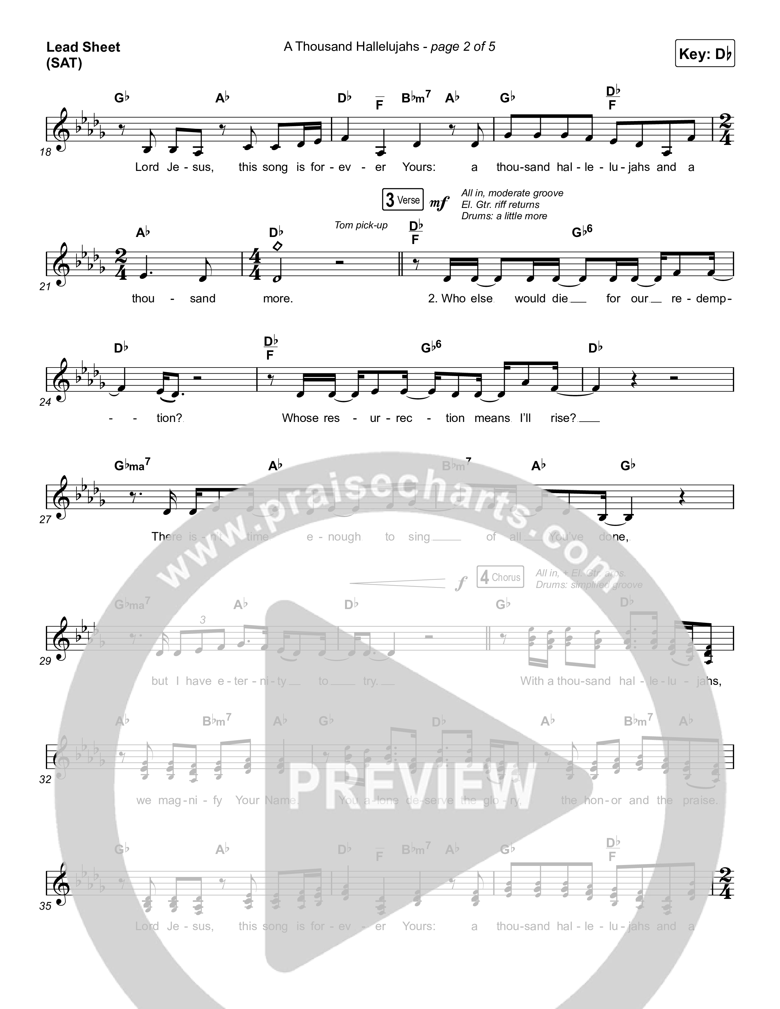 A Thousand Hallelujahs (Choral Anthem SATB) Lead Sheet (SAT) (Brooke Ligertwood / Arr. Luke Gambill)