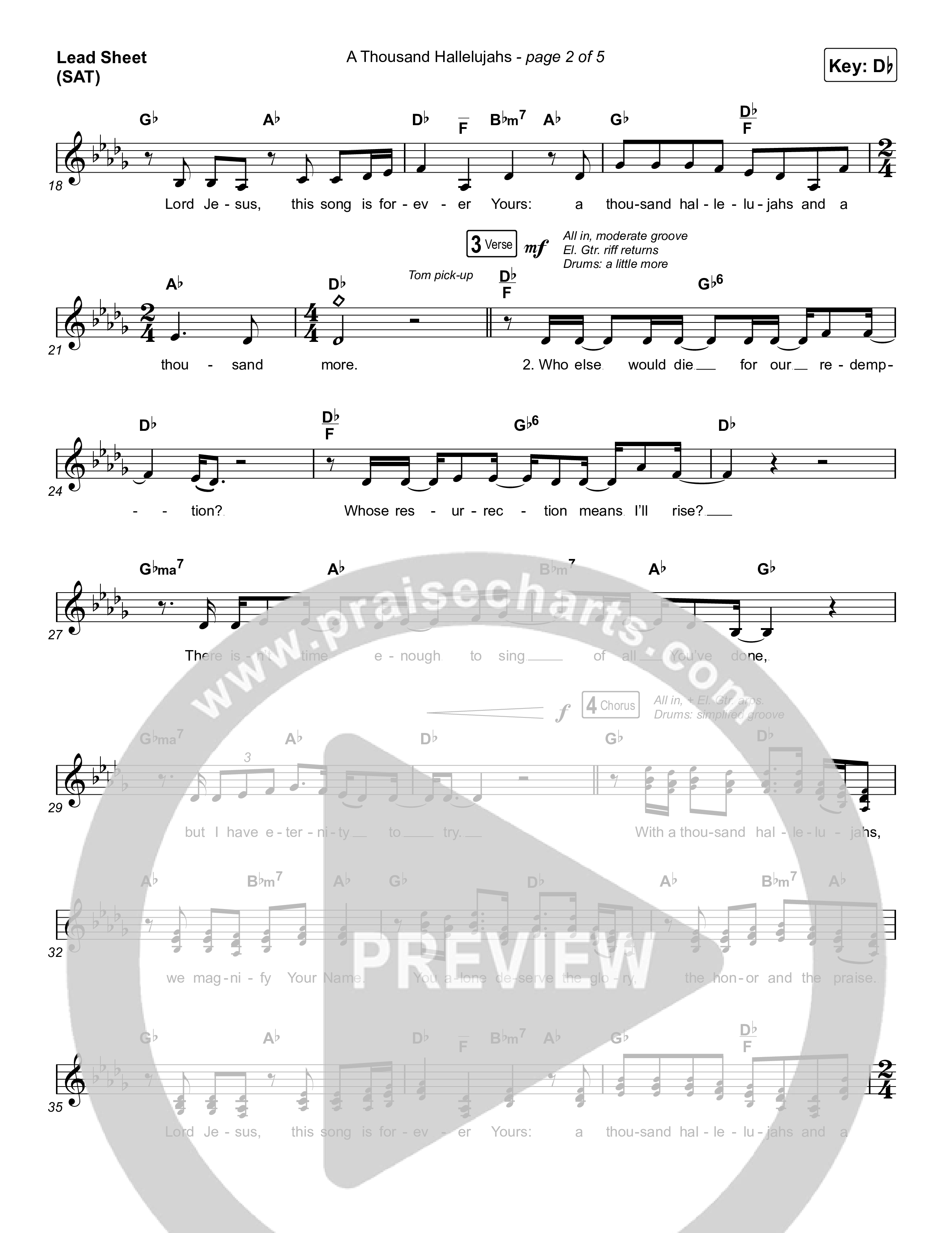 A Thousand Hallelujahs (Choral Anthem SATB) Lead Sheet (SAT) (Brooke Ligertwood / Arr. Luke Gambill)