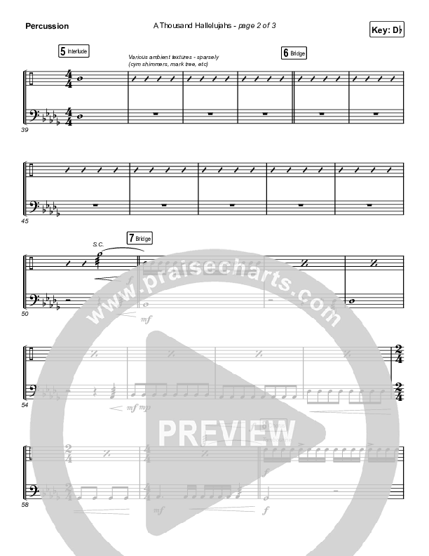 A Thousand Hallelujahs (Choral Anthem SATB) Percussion (Brooke Ligertwood / Arr. Luke Gambill)