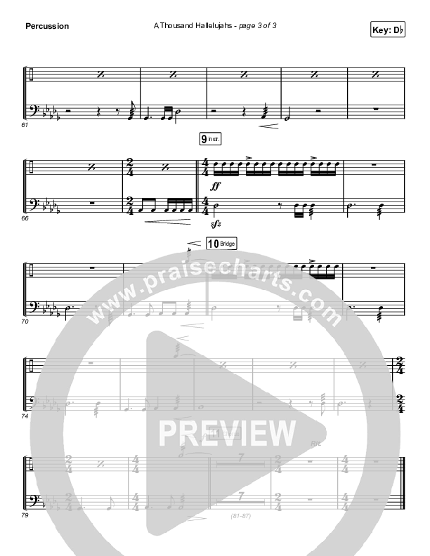 A Thousand Hallelujahs (Choral Anthem SATB) Percussion (Brooke Ligertwood / Arr. Luke Gambill)