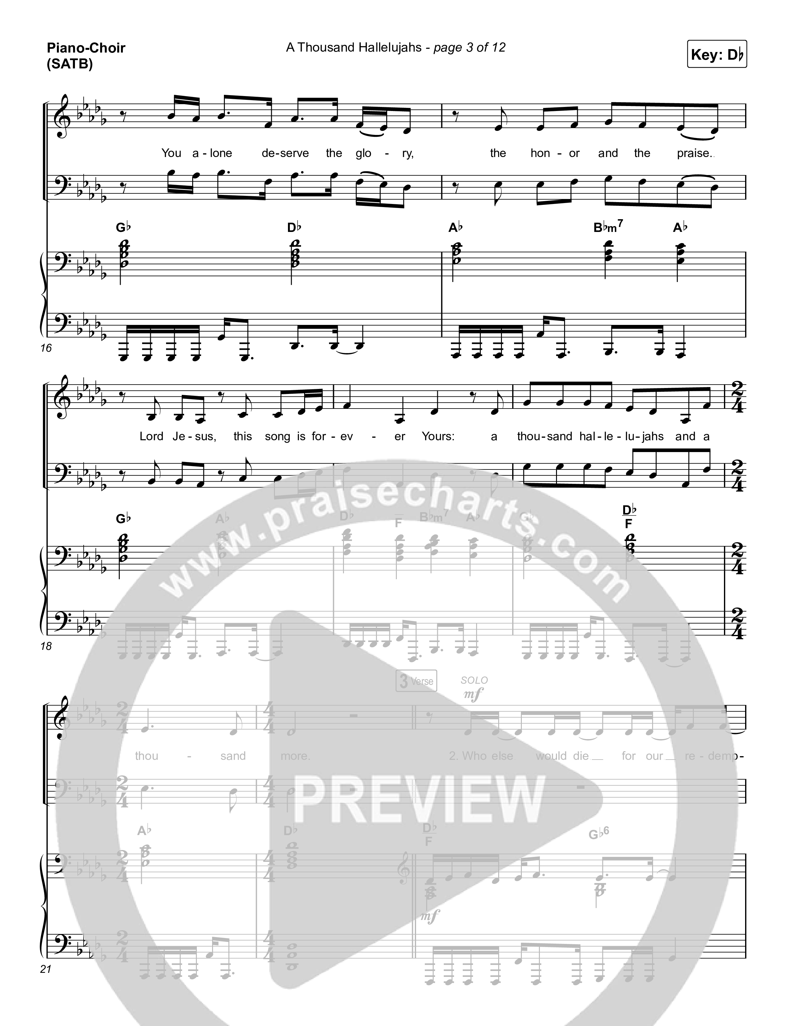 A Thousand Hallelujahs (Choral Anthem SATB) Piano/Vocal (SATB) (Brooke Ligertwood / Arr. Luke Gambill)