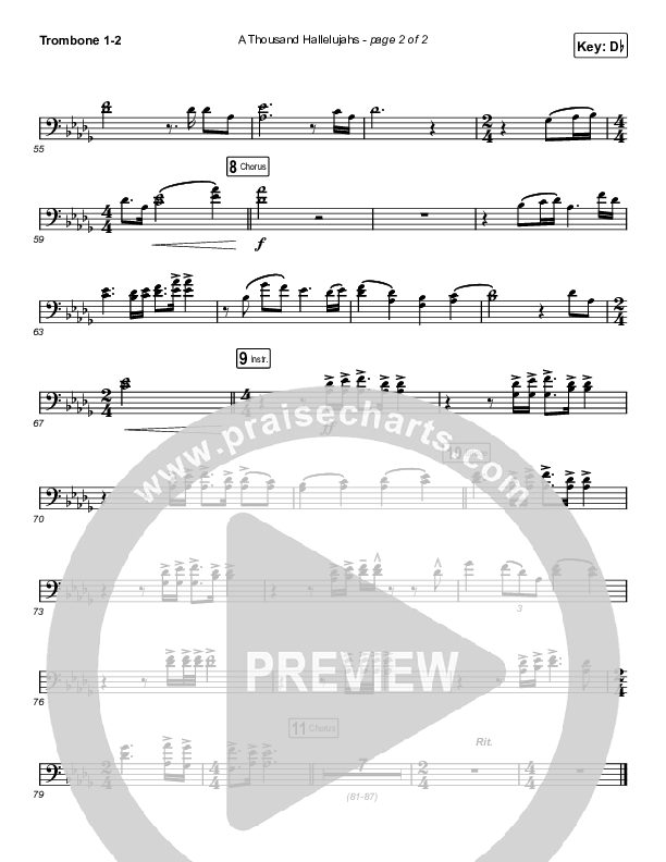 A Thousand Hallelujahs (Choral Anthem SATB) Trombone 1/2 (Brooke Ligertwood / Arr. Luke Gambill)