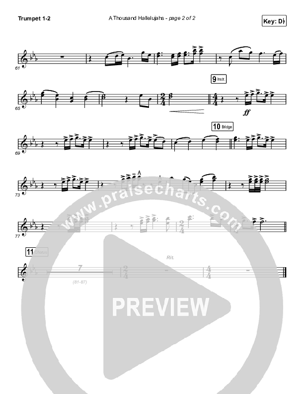 A Thousand Hallelujahs (Choral Anthem SATB) Trumpet 1,2 (Brooke Ligertwood / Arr. Luke Gambill)