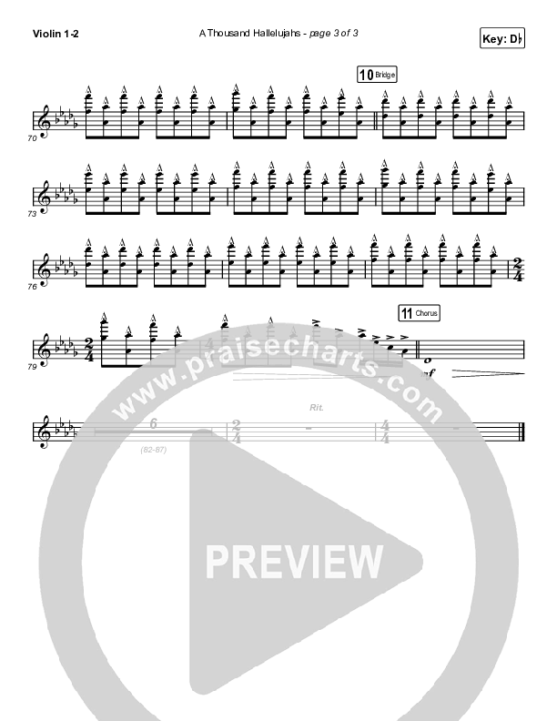 A Thousand Hallelujahs (Choral Anthem SATB) Violin 1/2 (Brooke Ligertwood / Arr. Luke Gambill)