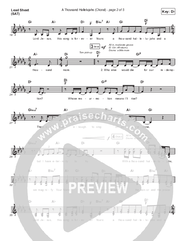 A Thousand Hallelujahs (Choral Anthem SATB) Lead Sheet (SAT) (Brooke Ligertwood / Arr. Luke Gambill)