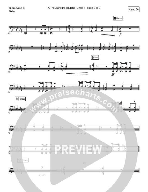 A Thousand Hallelujahs (Choral Anthem SATB) Trombone 3/Tuba (Brooke Ligertwood / Arr. Luke Gambill)