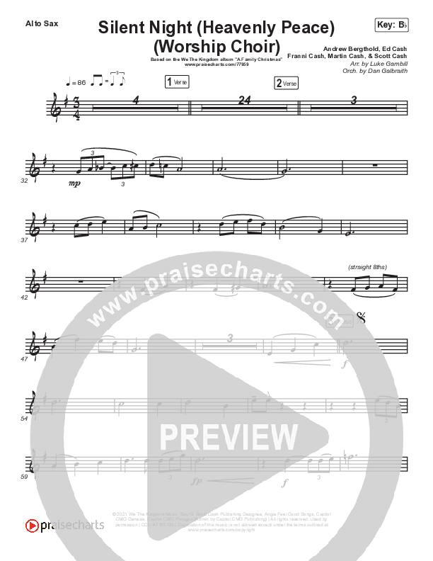 Silent Night (Heavenly Peace) (Choral Anthem SATB) Sax Pack (Arr. Luke Gambill / We The Kingdom / Dante Bowe / Maverick City Music)