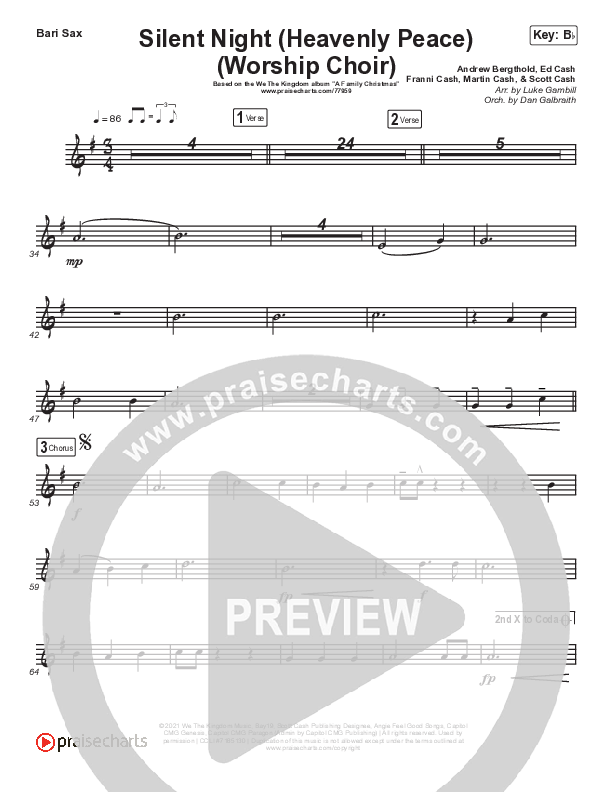 Silent Night (Heavenly Peace) (Choral Anthem SATB) Bari Sax (Arr. Luke Gambill / We The Kingdom / Dante Bowe / Maverick City Music)