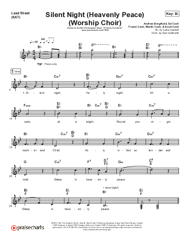 Silent Night (Heavenly Peace) (Choral Anthem SATB) Lead Sheet (SAT) (Arr. Luke Gambill / We The Kingdom / Dante Bowe / Maverick City Music)