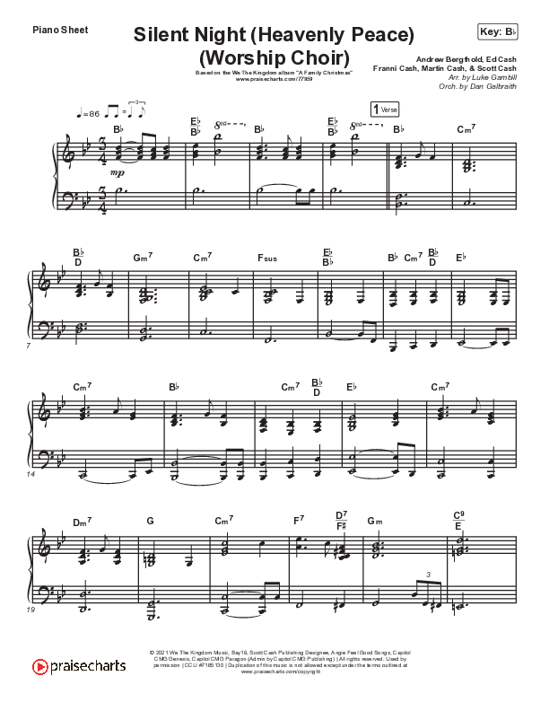 Silent Night (Heavenly Peace) (Choral Anthem SATB) Piano Sheet (Arr. Luke Gambill / We The Kingdom / Dante Bowe / Maverick City Music)