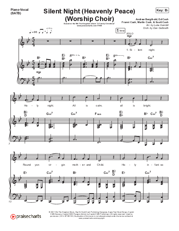 Silent Night (Heavenly Peace) (Choral Anthem SATB) Piano/Vocal (SATB) (Arr. Luke Gambill / We The Kingdom / Dante Bowe / Maverick City Music)