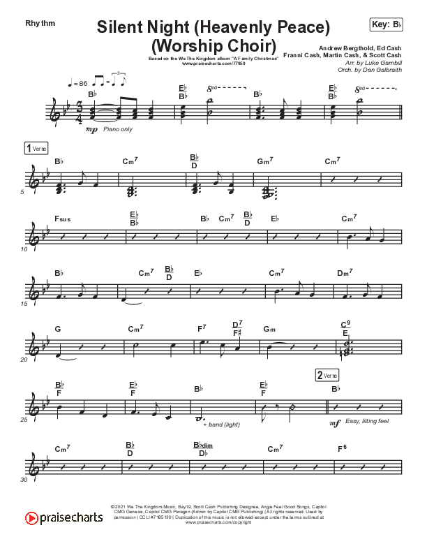 Silent Night (Heavenly Peace) (Choral Anthem SATB) Rhythm Chart (Arr. Luke Gambill / We The Kingdom / Dante Bowe / Maverick City Music)