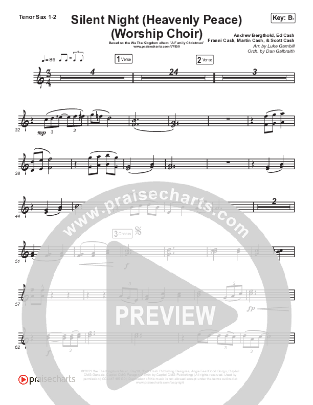 Silent Night (Heavenly Peace) (Choral Anthem SATB) Sax Pack (Arr. Luke Gambill / We The Kingdom / Dante Bowe / Maverick City Music)