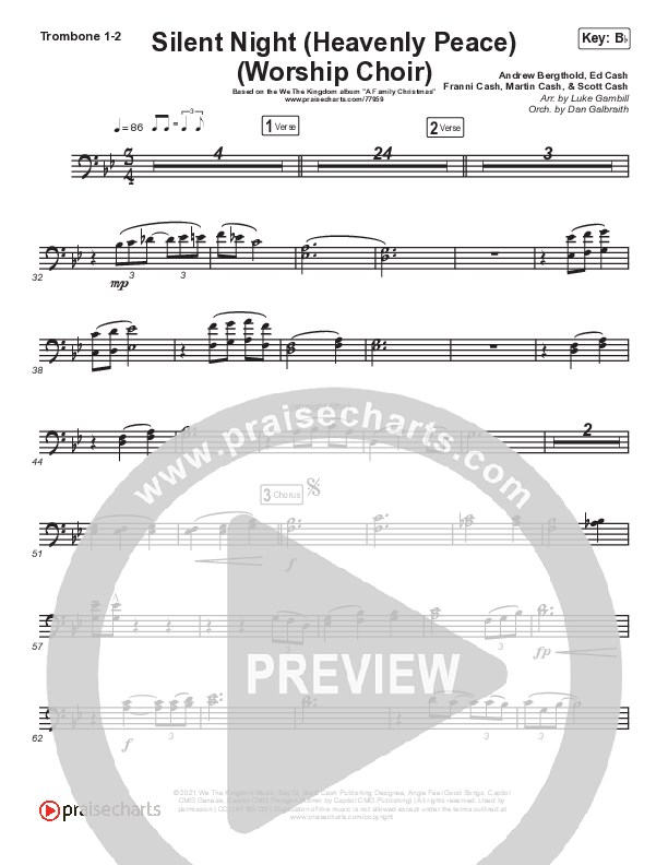 Silent Night (Heavenly Peace) (Choral Anthem SATB) Trombone 1/2 (Arr. Luke Gambill / We The Kingdom / Dante Bowe / Maverick City Music)