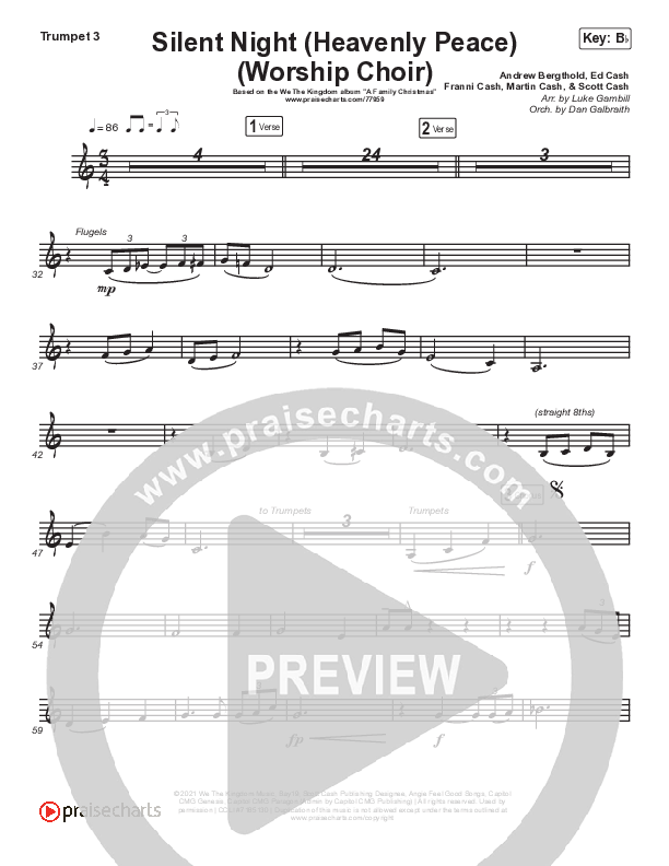 Silent Night (Heavenly Peace) (Choral Anthem SATB) Trumpet 3 (Arr. Luke Gambill / We The Kingdom / Dante Bowe / Maverick City Music)