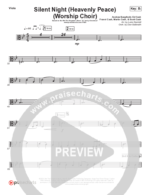 Silent Night (Heavenly Peace) (Choral Anthem SATB) Viola (Arr. Luke Gambill / We The Kingdom / Dante Bowe / Maverick City Music)